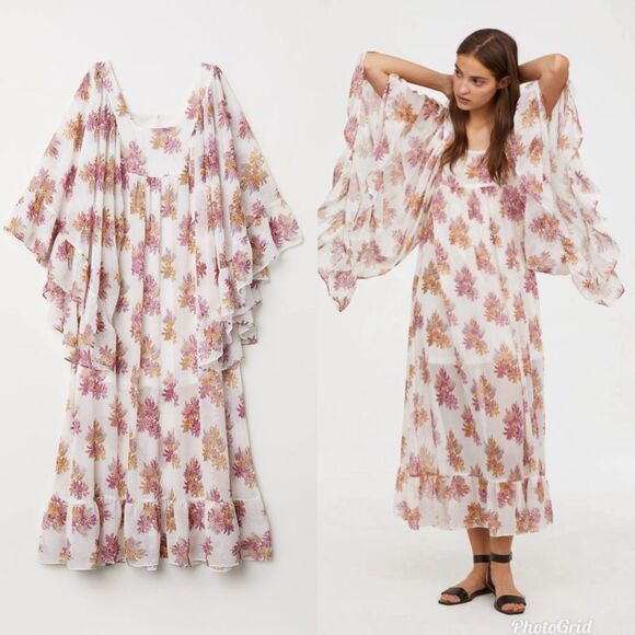 H&M Cream Flounced Floral Maxi Dress - Picture 1 of 9